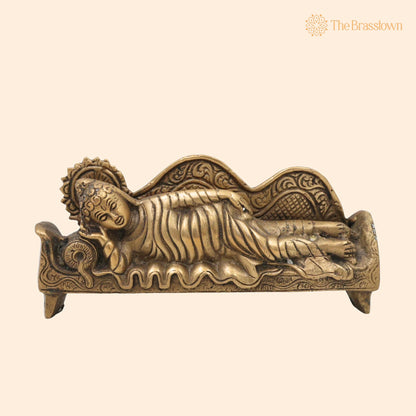 Brass Sleeping Buddha Idol – Handcrafted Reclining Gautama Buddha Statue, Meditation, Pooja &amp; Gifts 3 Inch 1