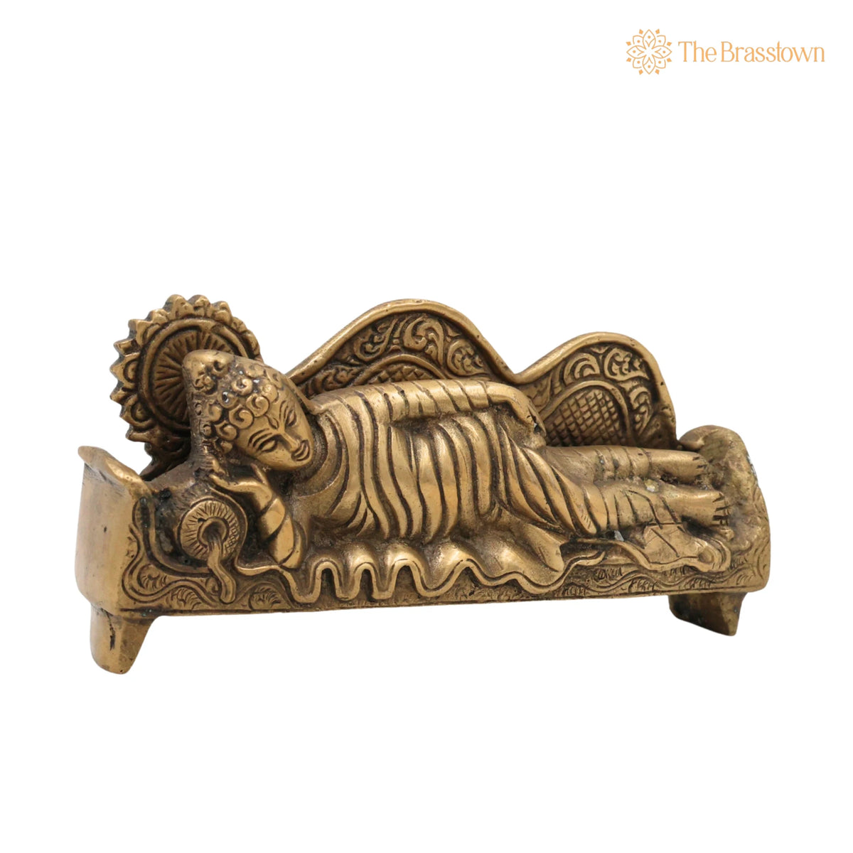 Brass Sleeping Buddha Idol – Handcrafted Reclining Gautama Buddha Statue, Meditation, Pooja &amp; Gifts 3 Inch 2