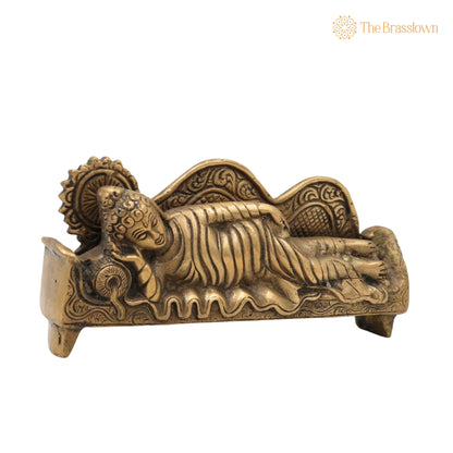 Brass Sleeping Buddha Idol – Handcrafted Reclining Gautama Buddha Statue, Meditation, Pooja &amp; Gifts 3 Inch 2