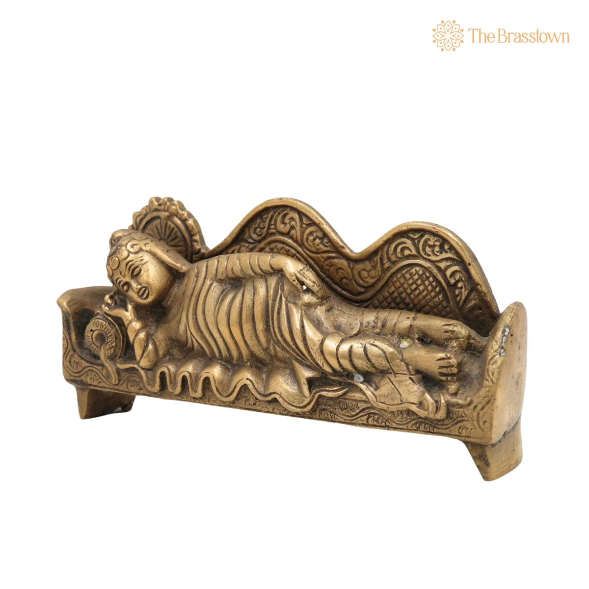 Brass Sleeping Buddha Idol – Handcrafted Reclining Gautama Buddha Statue, Meditation, Pooja &amp; Gifts 3 Inch 3