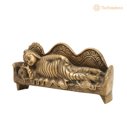 Brass Sleeping Buddha Idol – Handcrafted Reclining Gautama Buddha Statue, Meditation, Pooja &amp; Gifts 3 Inch 3