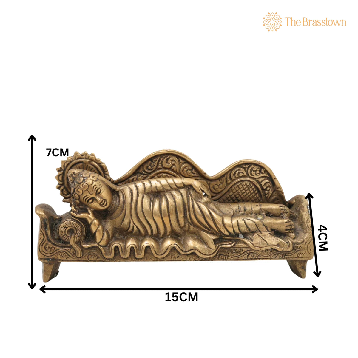Brass Sleeping Buddha Idol – Handcrafted Reclining Gautama Buddha Statue, Meditation, Pooja &amp; Gifts 3 Inch 5