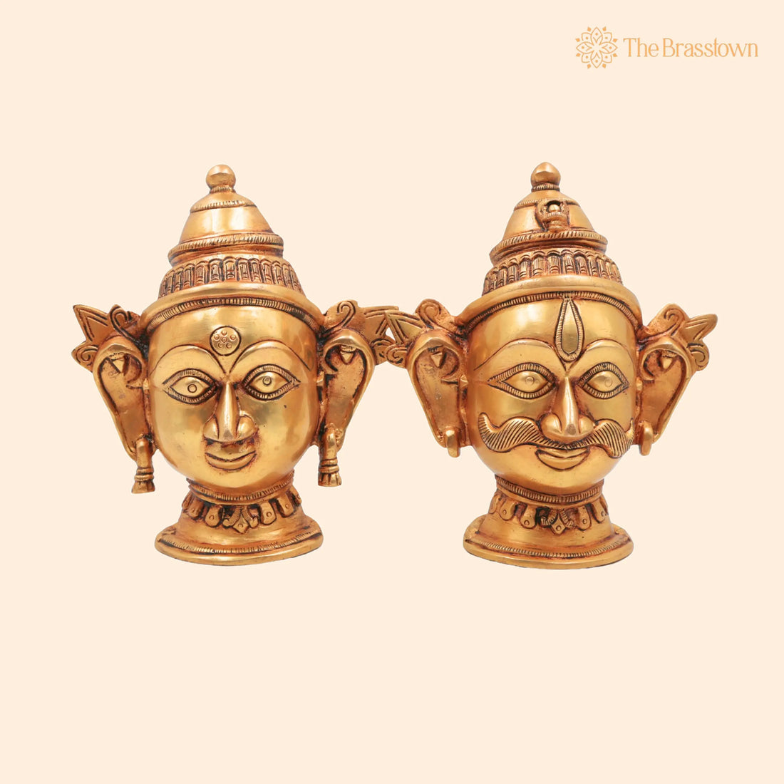 Brass Shiva Parvati Head Murti – Handcrafted Gauri Shankar Face Idol, Tamra Shiv Shakti Statue for Puja, Home Mandir &amp; Décor 7 Inch 1