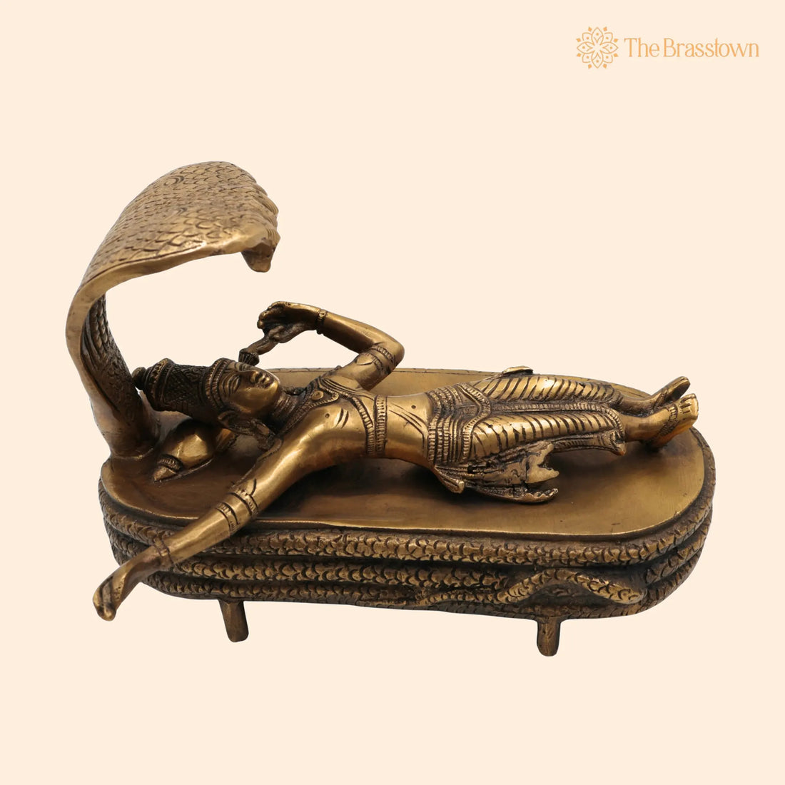 Brass Vishnu Idol Sleeping on Sheshnag – Handcrafted Narayana Murti, Padmanabha Home Décor &amp; Spiritual Gift 5.5 Inch 1