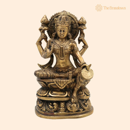 Handcrafted Brass Maha Lakshmi Idol – Shri Kamala Devi, Ashta Lakshmi Sculpture for Pooja, Home Temple, and Vastu Décor 9 Inch 1