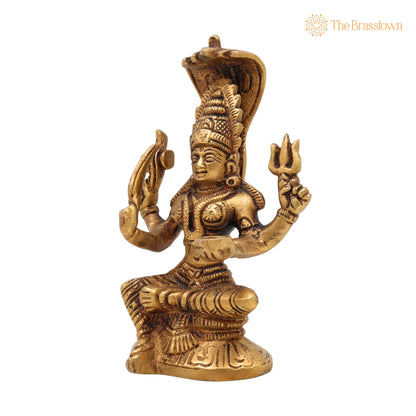 Brass Mariamman Idol – Handcrafted Muthu Mariamman Murti, Samayapuram Amman Statue, Peetal Hindu Goddess Décor 6 Inch 3