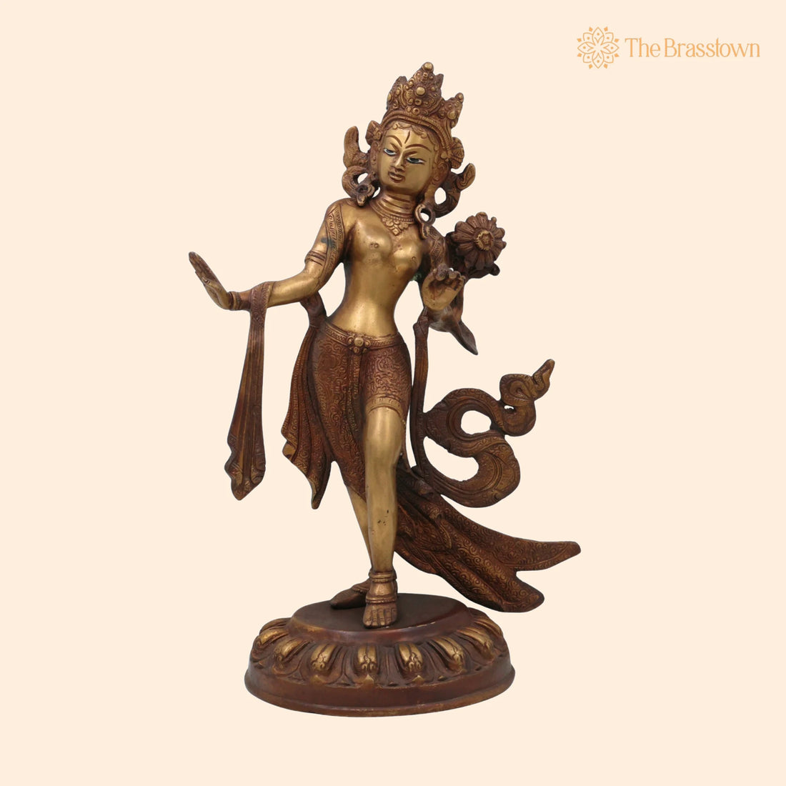 Handcrafted Brass Tibetan Tara Maa Idol – Green Tara, White Tara, Tara Devi Mata Murti Vigraha Moorti Sculpture for Pooja 15 Inch 1