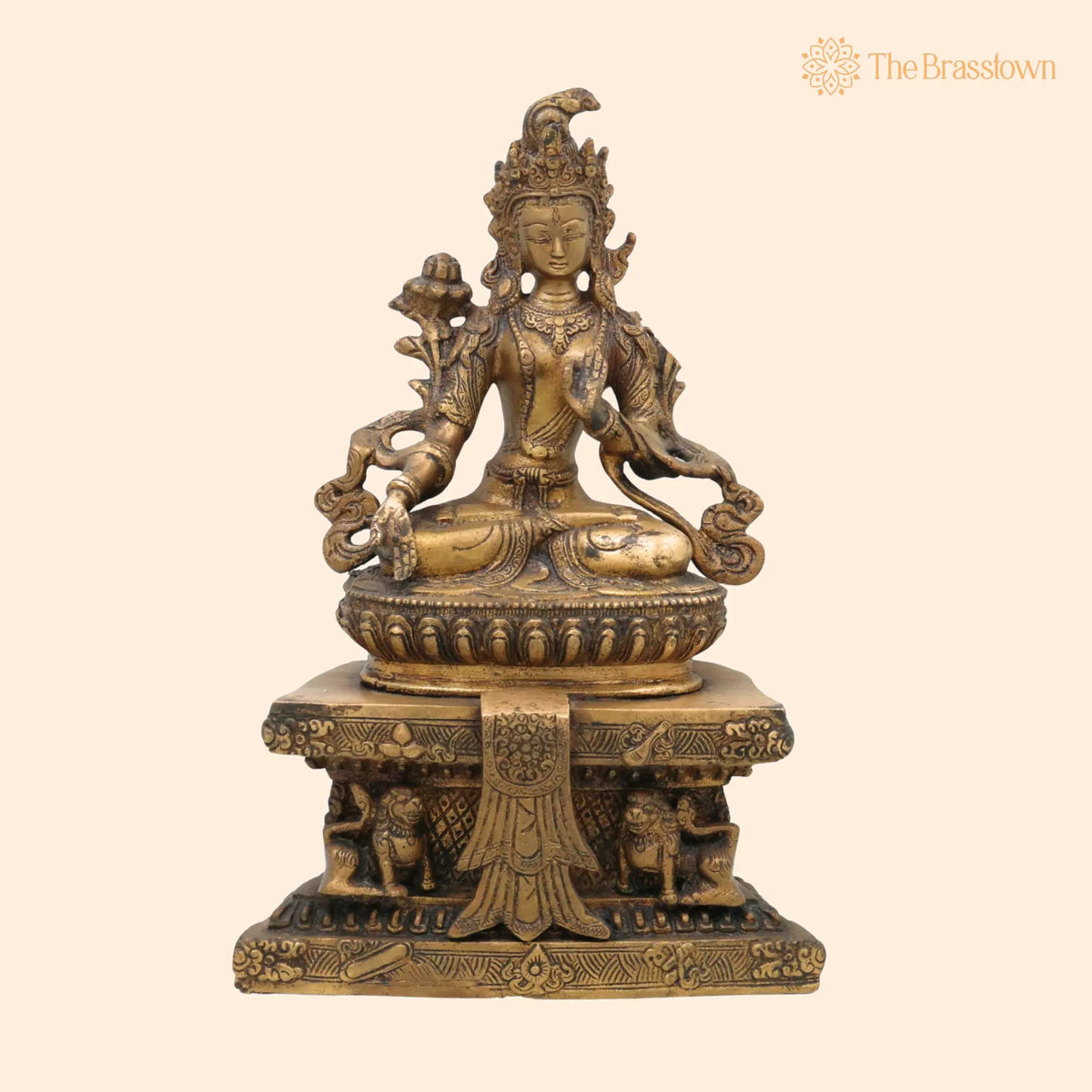 Brass Tibetan Tara Maa Idol – Handcrafted Green Tara, White Tara, Jetsun Dolma, Arya Tara Devi Murti, Tara Mata Statue for Pooja 12 Inch 1