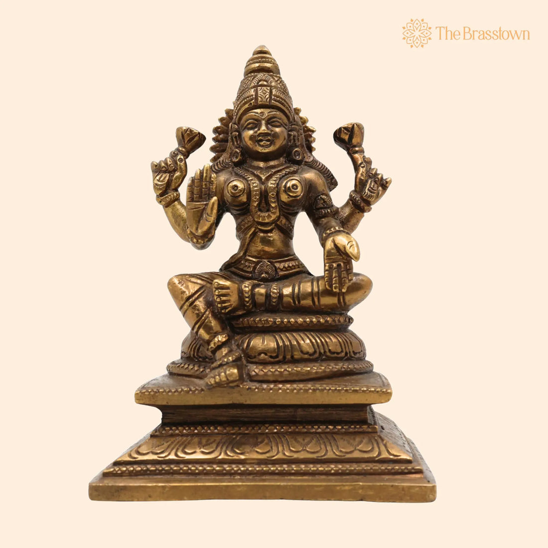 Handcrafted Brass Mahalakshmi Idol – Traditional Pital Laxmi Murti for Pooja Room, Home Temple &amp; Prosperity Décor 6.5 Inch 1