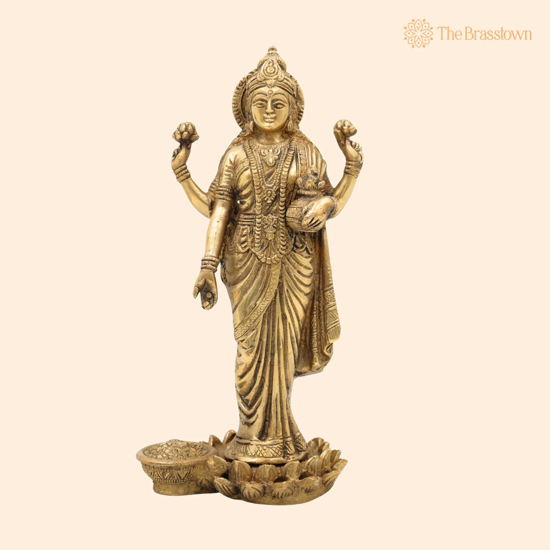 Brass Dhana Lakshmi Idol – Handcrafted Temple, Home Décor &amp; Prosperity 9 Inch 1