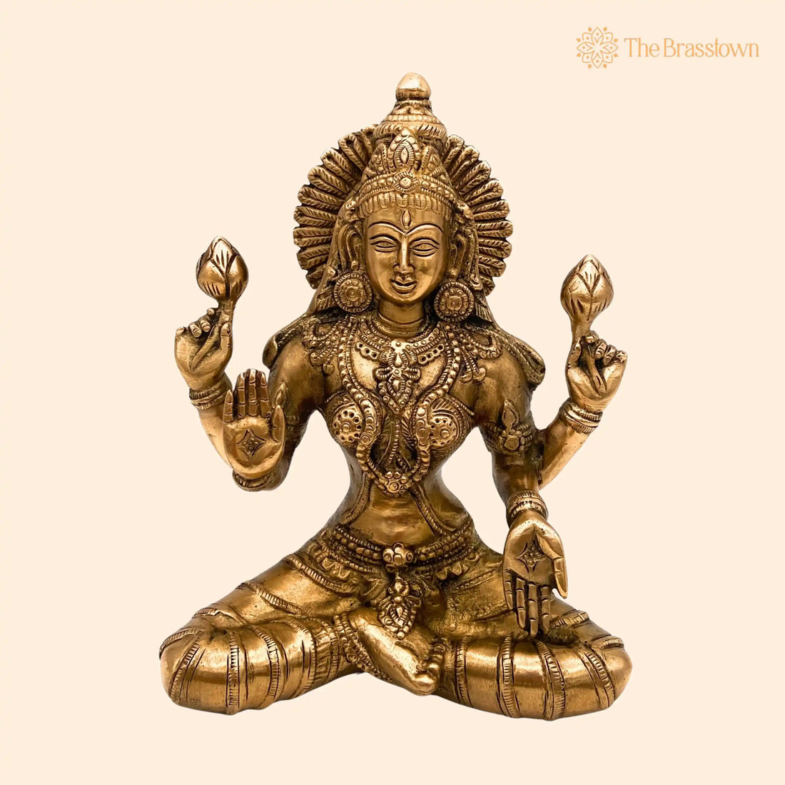 Brass Handcrafted Maha Lakshmi Idol for Pooja – Mahalakshmi Devi Statue, Laxmi Murti for Home Temple, Office &amp; Gift Décor 7.5 Inch 1