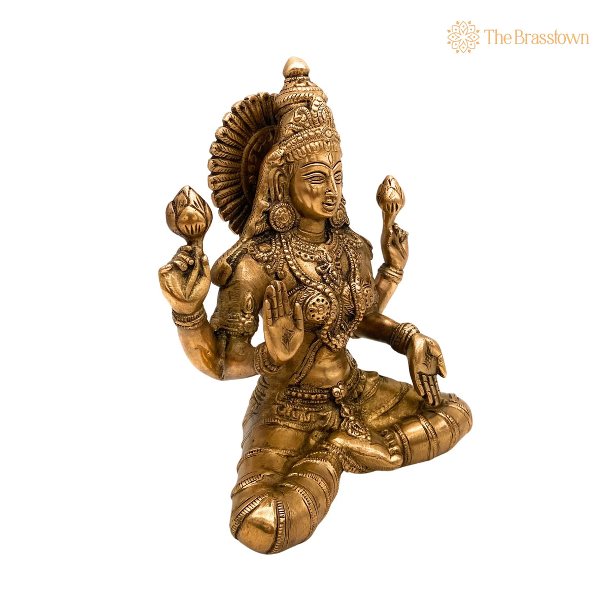 Brass Handcrafted Maha Lakshmi Idol for Pooja – Mahalakshmi Devi Statue, Laxmi Murti for Home Temple, Office &amp; Gift Décor 7.5 Inch 3