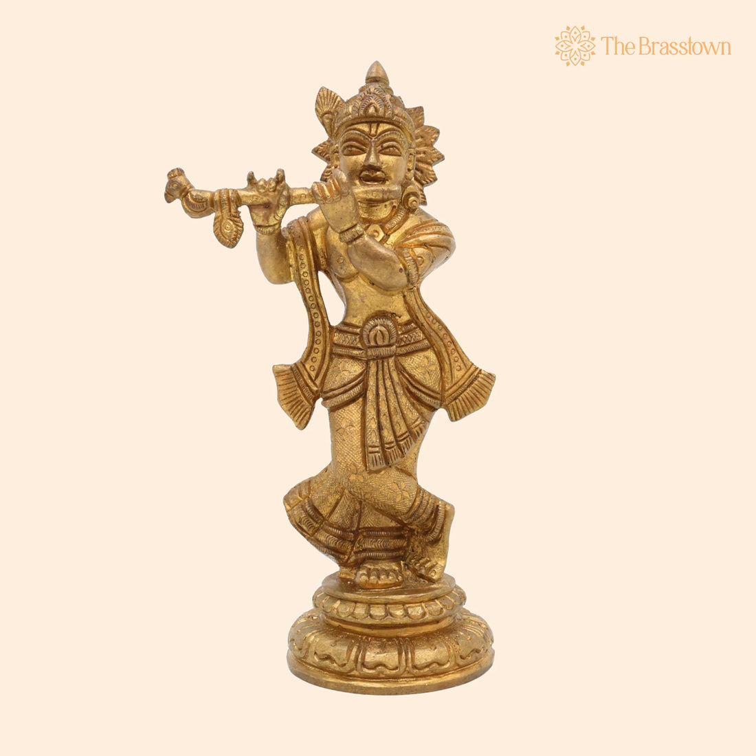 Brass Krishna Idol – Handmade Lord Krishna Murti, Gopal Statue, Govinda Vigraham, Balakrishna Sculpture for Puja, Home Mandir &amp; Décor 6.5 Inch 1