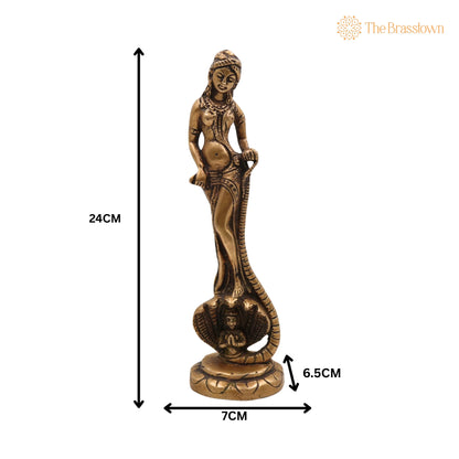 Brass Nag Kanya Statue – Handcrafted Brass Naga Kanya Statue, Nag Kanya Idol for Puja, Home Mandir &amp; Décor 9.5 Inch 5