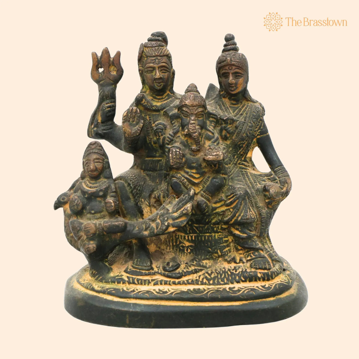 Brass Shiv Pariwar Sculpture With Parwati – Handcrafted Shiv Pariwar, Shivaparivar, Shivparivar Murti for Puja, Home Mandir &amp; Décor 4.5 Inch 1