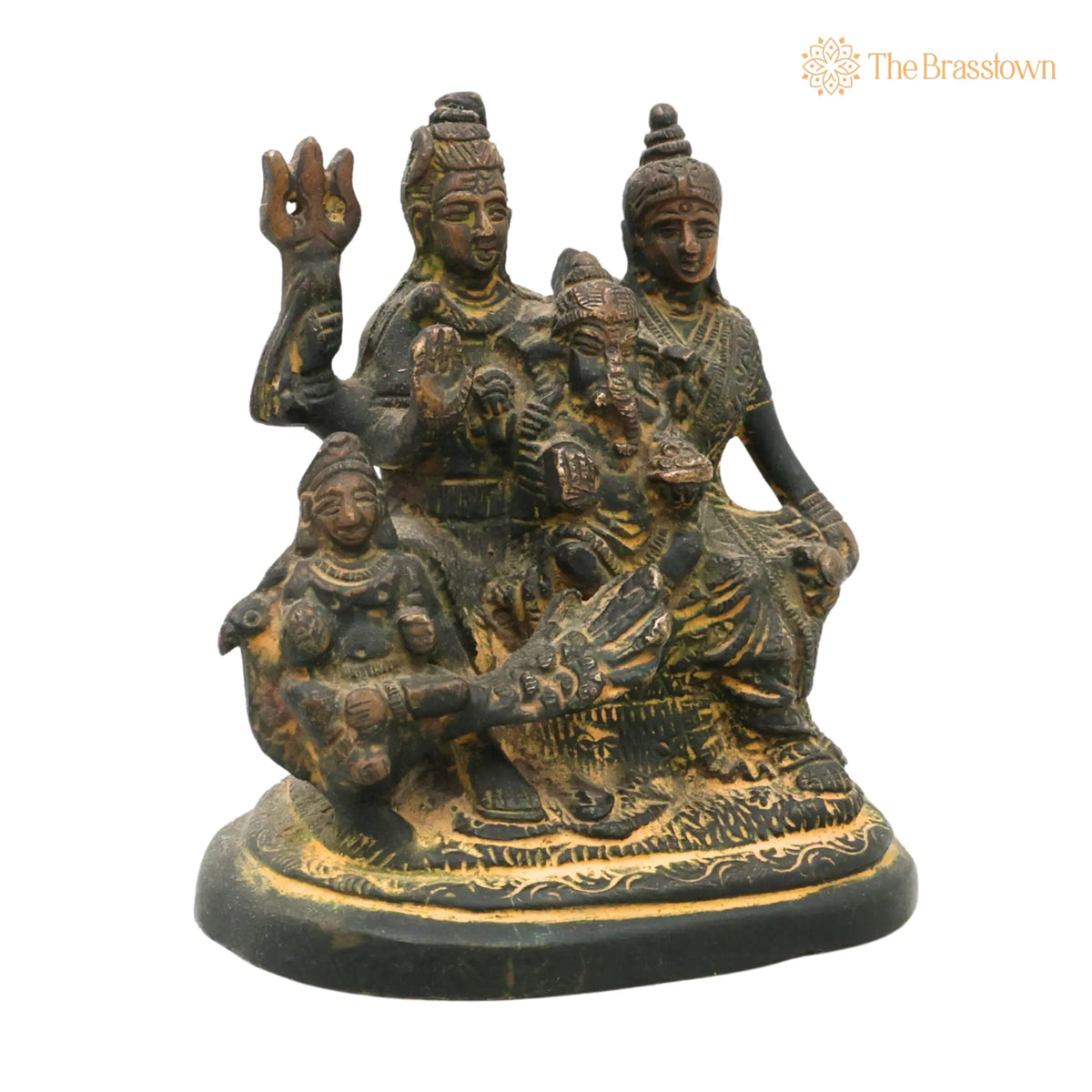 Brass Shiv Pariwar Sculpture With Parwati – Handcrafted Shiv Pariwar, Shivaparivar, Shivparivar Murti for Puja, Home Mandir &amp; Décor 4.5 Inch 2