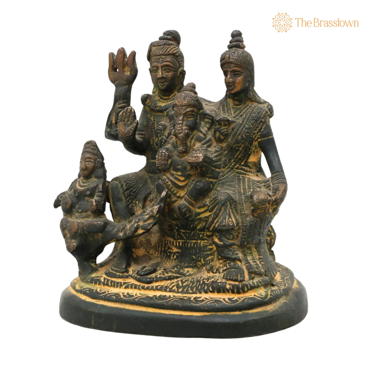 Brass Shiv Pariwar Sculpture With Parwati – Handcrafted Shiv Pariwar, Shivaparivar, Shivparivar Murti for Puja, Home Mandir &amp; Décor 4.5 Inch 3