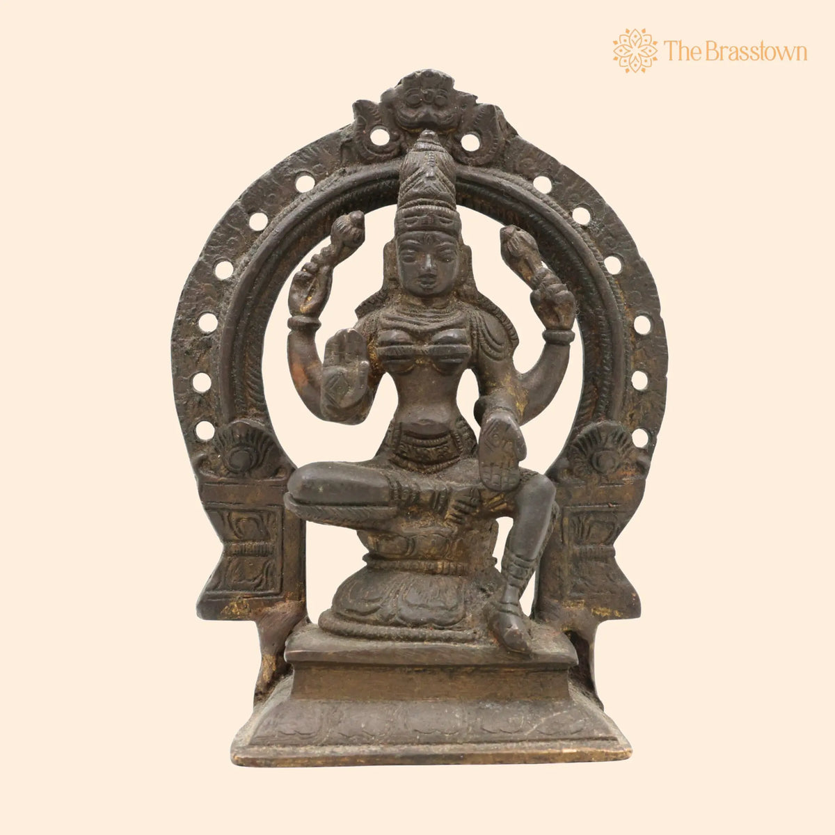 Brass Mahalakshmi Idol with Prabhavali – Handcrafted Shree Kamala Devi, Ashta Lakshmi Murti for Pooja Room, Temple, Home Décor &amp; Gifts 6.5 Inch 1