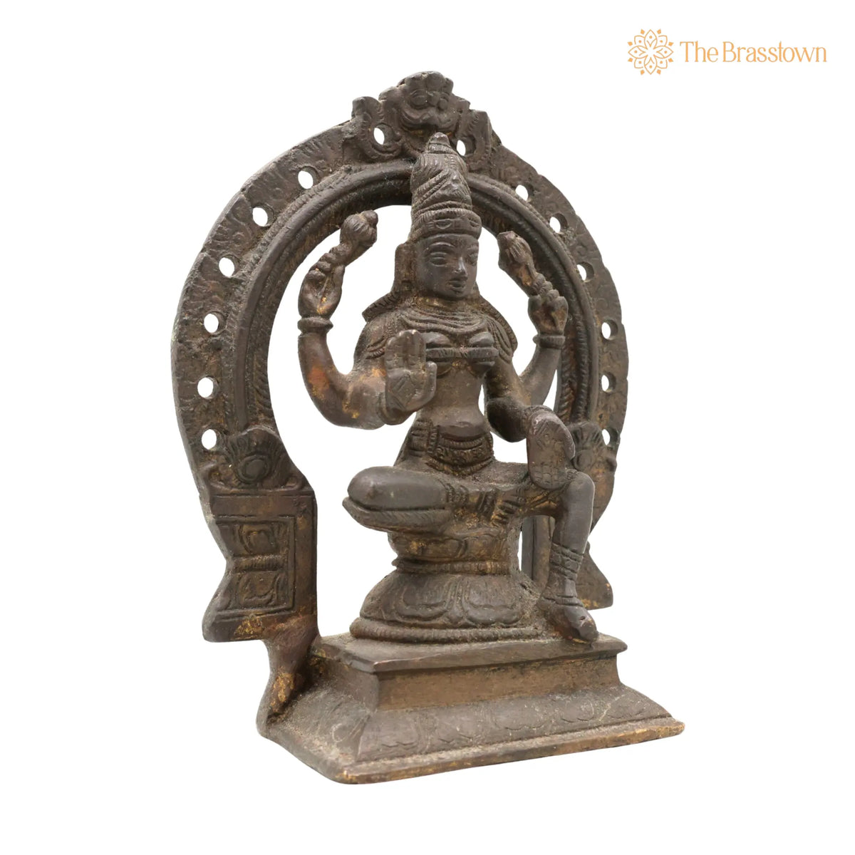 Brass Mahalakshmi Idol with Prabhavali – Handcrafted Shree Kamala Devi, Ashta Lakshmi Murti for Pooja Room, Temple, Home Décor &amp; Gifts 6.5 Inch 2