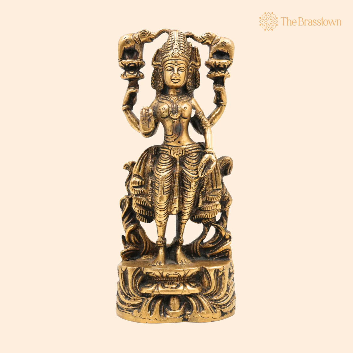 Handcrafted Brass Gaja Lakshmi Idol – Lakshmi Devi with Elephants, Gajalakshmi, Kamala, Padma, Prosperity &amp; Wealth Murti for Pooja 8.5 Inch 1