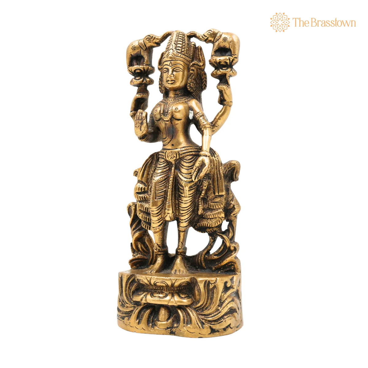 Handcrafted Brass Gaja Lakshmi Idol – Lakshmi Devi with Elephants, Gajalakshmi, Kamala, Padma, Prosperity &amp; Wealth Murti for Pooja 8.5 Inch 3