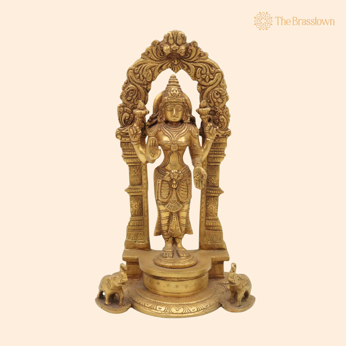 Handcrafted Brass Mahalakshmi Idol with Prabhavali – Lakshmi Devi, Shri, Kamala, Padma, Ashta Lakshmi Murti for Pooja 9.5 Inch 1