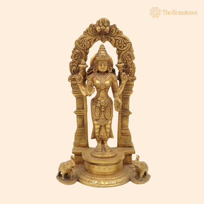 Handcrafted Brass Mahalakshmi Idol with Prabhavali – Lakshmi Devi, Shri, Kamala, Padma, Ashta Lakshmi Murti for Pooja 9.5 Inch 1