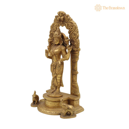 Handcrafted Brass Mahalakshmi Idol with Prabhavali – Lakshmi Devi, Shri, Kamala, Padma, Ashta Lakshmi Murti for Pooja 9.5 Inch 3