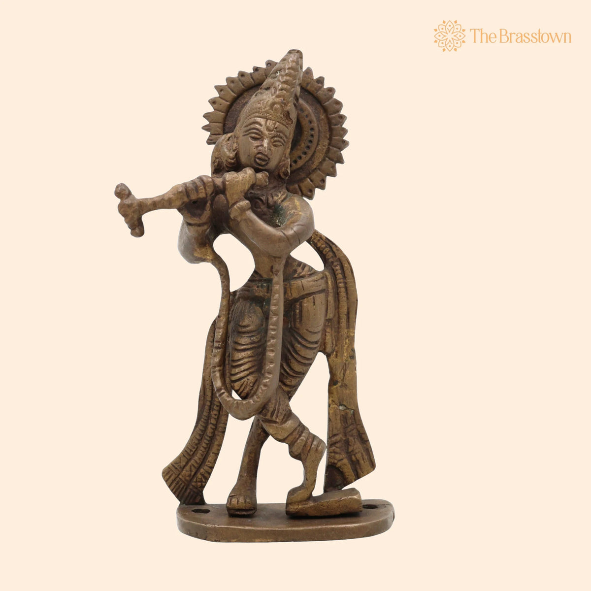 Brass Lord Krishna Idol – Handcrafted Bal Gopal, Govinda, Kanha, Murli Manohar, Shyamsundar, Banke Bihari Murti for Puja, Home Temple &amp; Décor 6.5 Inch 1