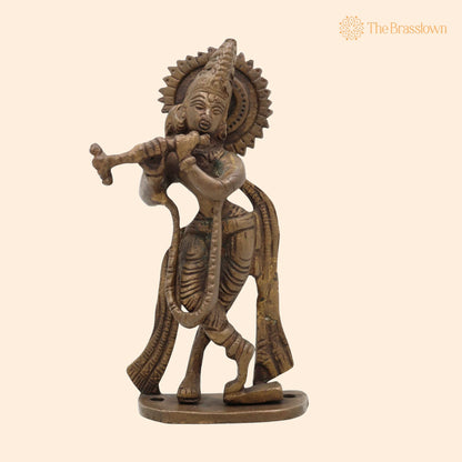 Brass Lord Krishna Idol – Handcrafted Bal Gopal, Govinda, Kanha, Murli Manohar, Shyamsundar, Banke Bihari Murti for Puja, Home Temple &amp; Décor 6.5 Inch 1