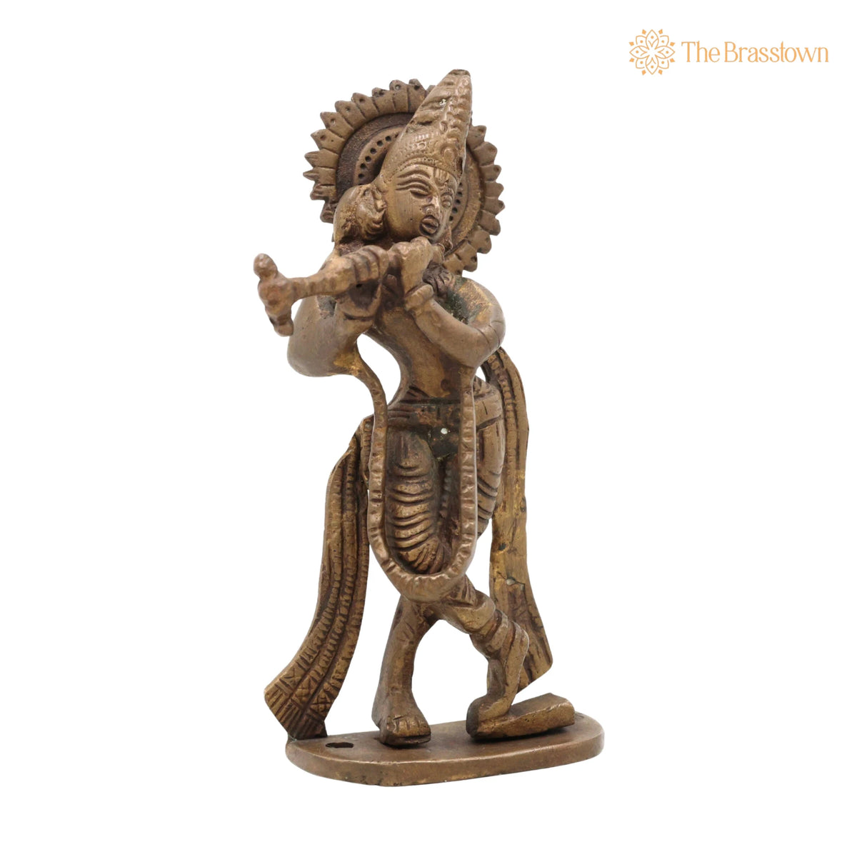 Brass Lord Krishna Idol – Handcrafted Bal Gopal, Govinda, Kanha, Murli Manohar, Shyamsundar, Banke Bihari Murti for Puja, Home Temple &amp; Décor 6.5 Inch 2