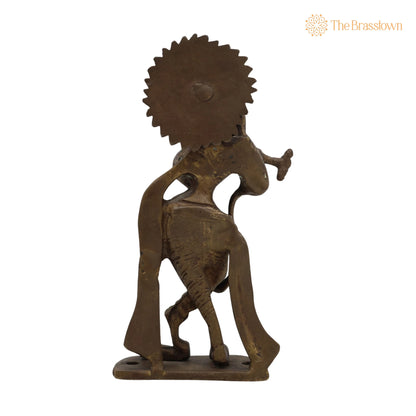 Brass Lord Krishna Idol – Handcrafted Bal Gopal, Govinda, Kanha, Murli Manohar, Shyamsundar, Banke Bihari Murti for Puja, Home Temple &amp; Décor 6.5 Inch 4