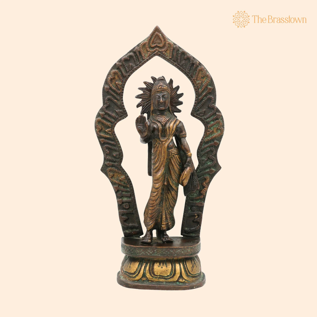 Handcrafted Brass Lakshmi Devi Idol with Prabhavali – Mahalakshmi, Kamala, Padmavati, Ashta Lakshmi, Shree Sculpture for Pooja 5 Inch 1