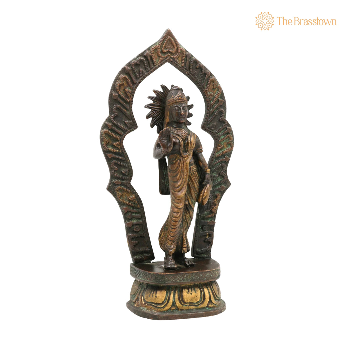 Handcrafted Brass Lakshmi Devi Idol with Prabhavali – Mahalakshmi, Kamala, Padmavati, Ashta Lakshmi, Shree Sculpture for Pooja 5 Inch 2