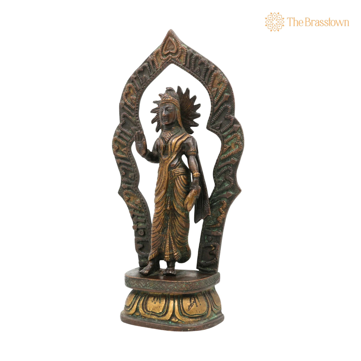 Handcrafted Brass Lakshmi Devi Idol with Prabhavali – Mahalakshmi, Kamala, Padmavati, Ashta Lakshmi, Shree Sculpture for Pooja 5 Inch 3