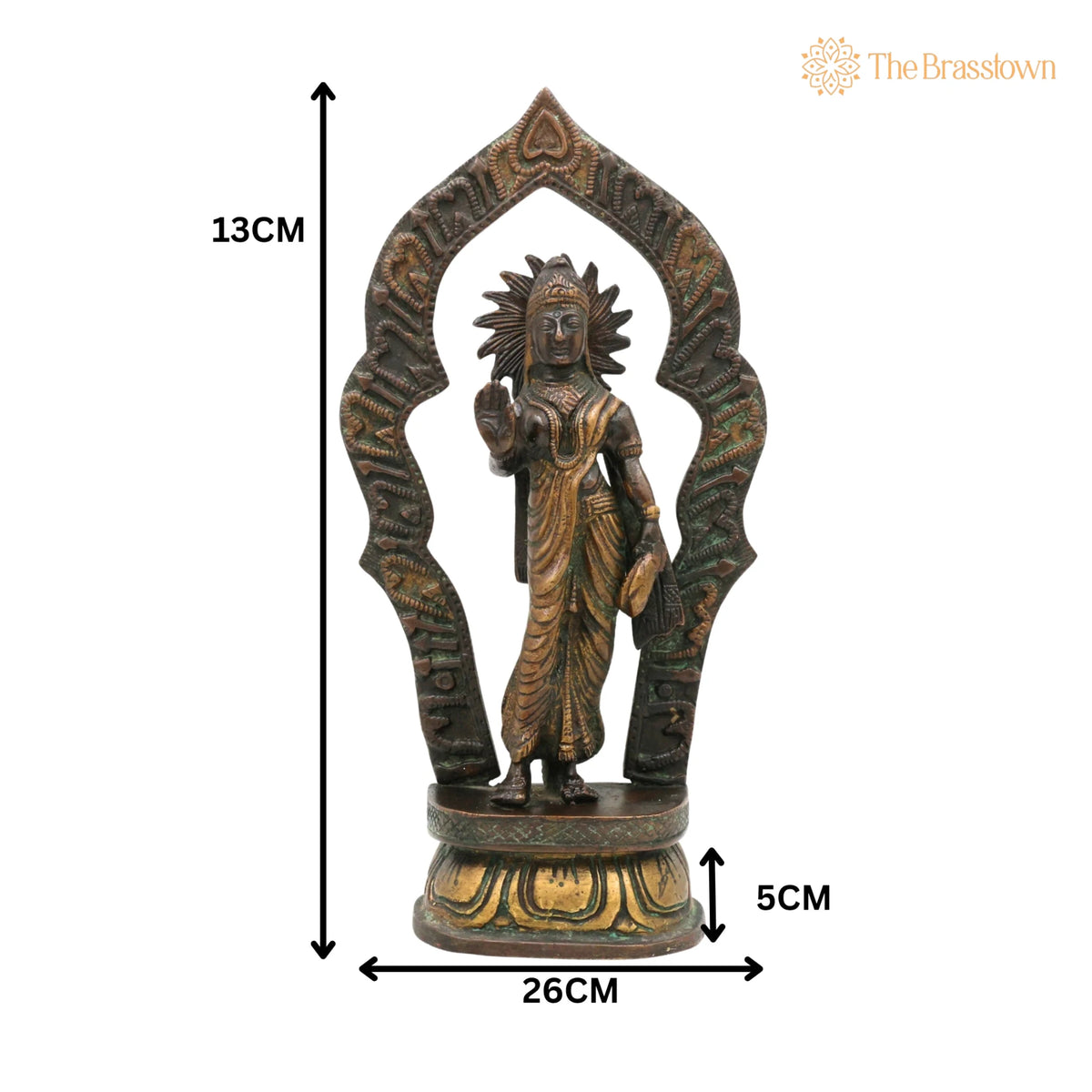 Handcrafted Brass Lakshmi Devi Idol with Prabhavali – Mahalakshmi, Kamala, Padmavati, Ashta Lakshmi, Shree Sculpture for Pooja 5 Inch 5