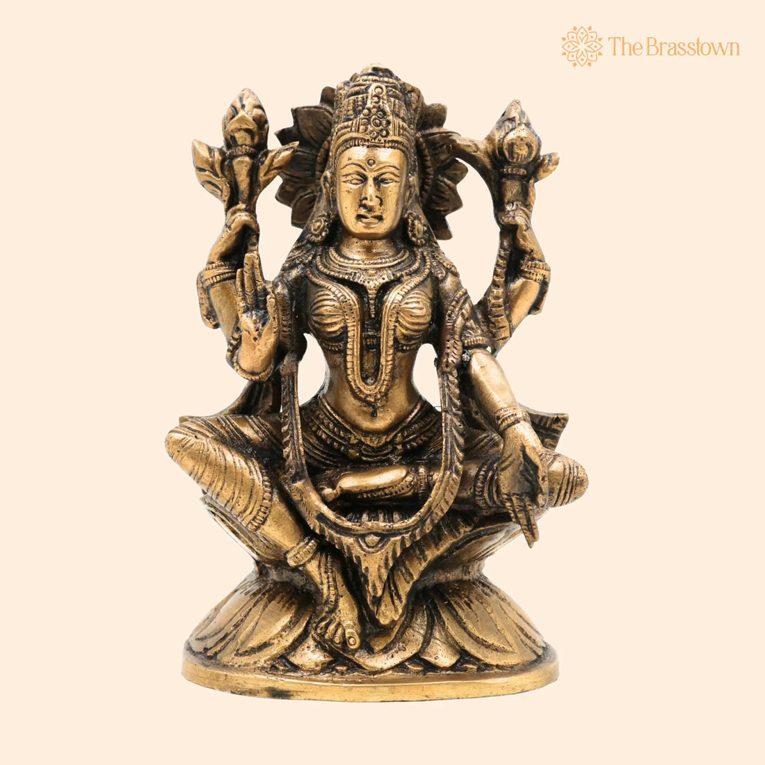Handcrafted Brass Mahalakshmi Idol – Shri Laxmi, Gajalakshmi, Padmavati, Ashta Lakshmi Murti for Pooja, Home Temple &amp; Gift 3.5 Inch 1