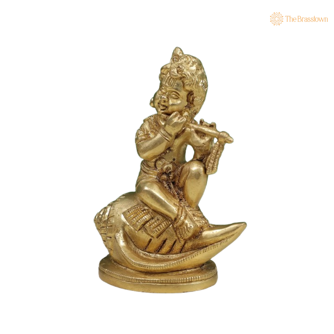 Brass Baby Krishna on Conch Idol 4 Inch