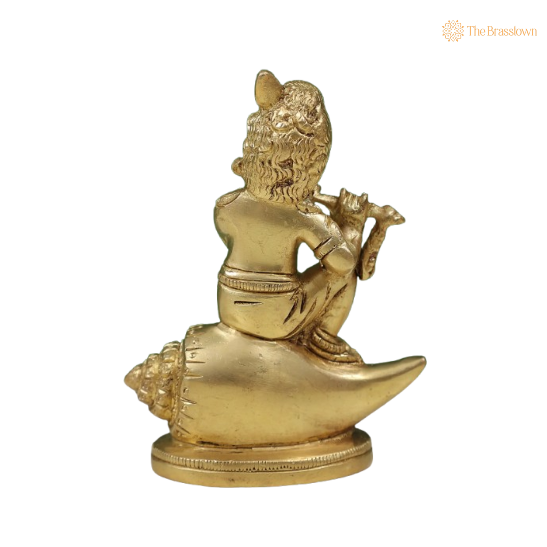 Brass Baby Krishna on Conch Idol 4 Inch