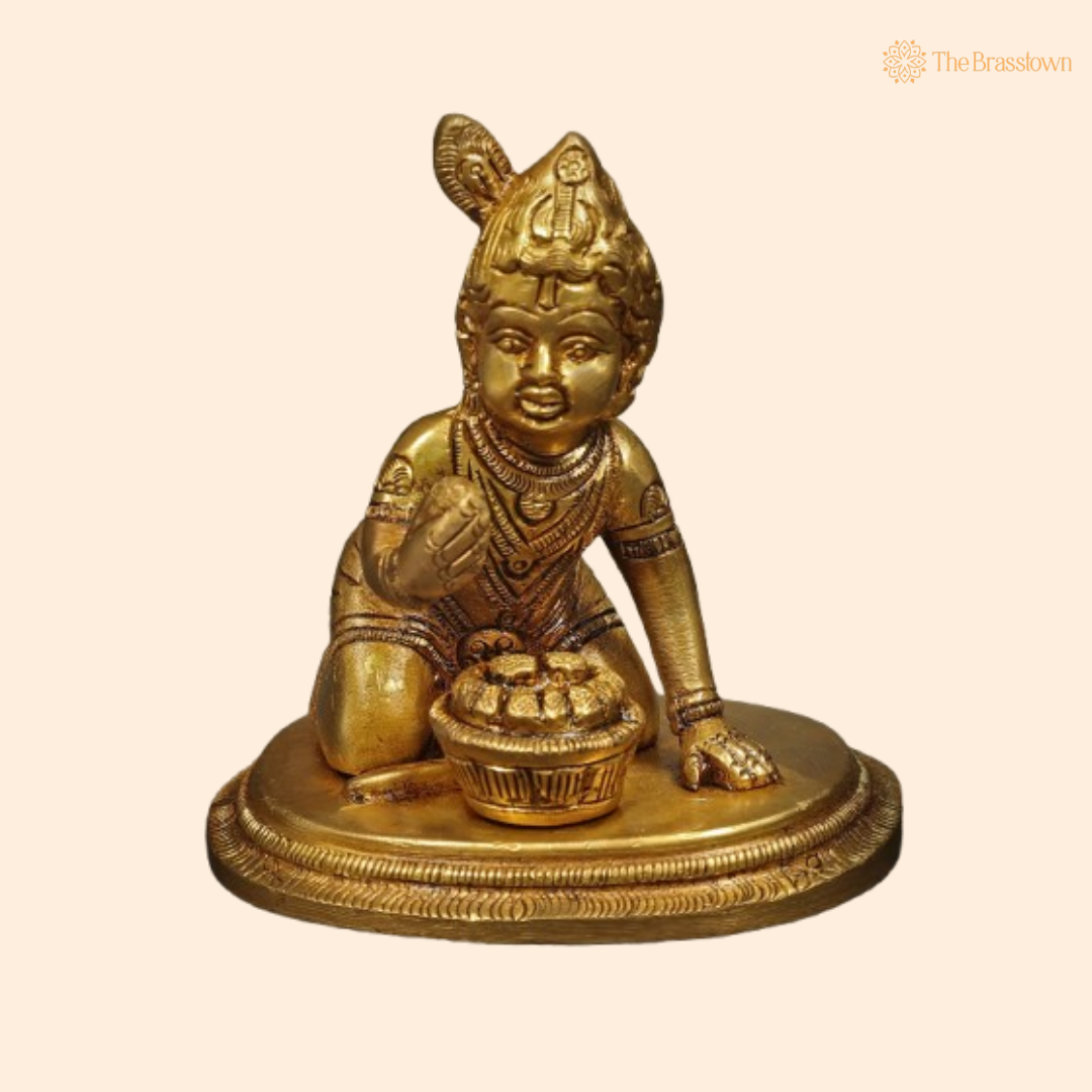 Brass Baby Krishna with Makhan Handi Idol 3 Inch