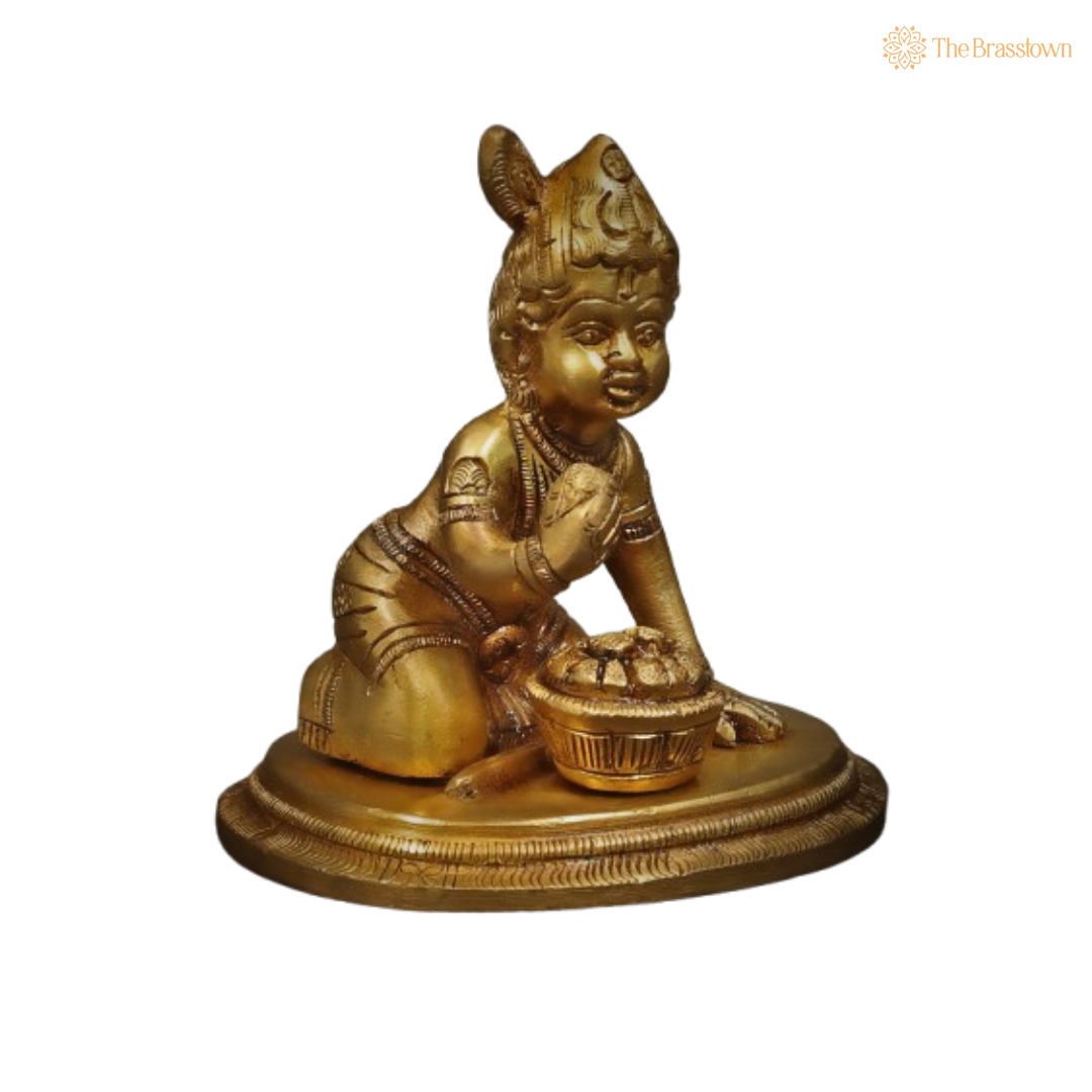 Brass Baby Krishna with Makhan Handi Idol 3 Inch
