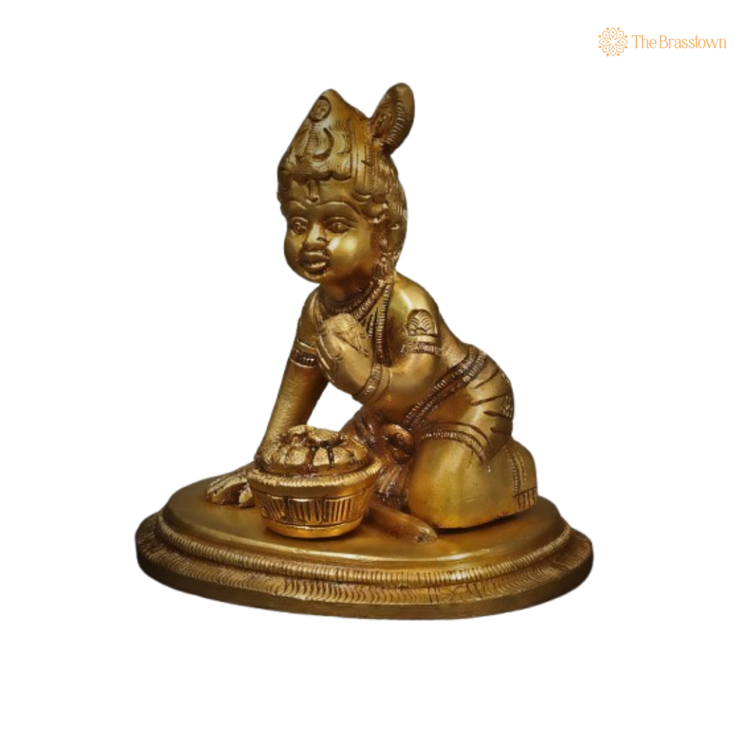 Brass Baby Krishna with Makhan Handi Idol 3 Inch