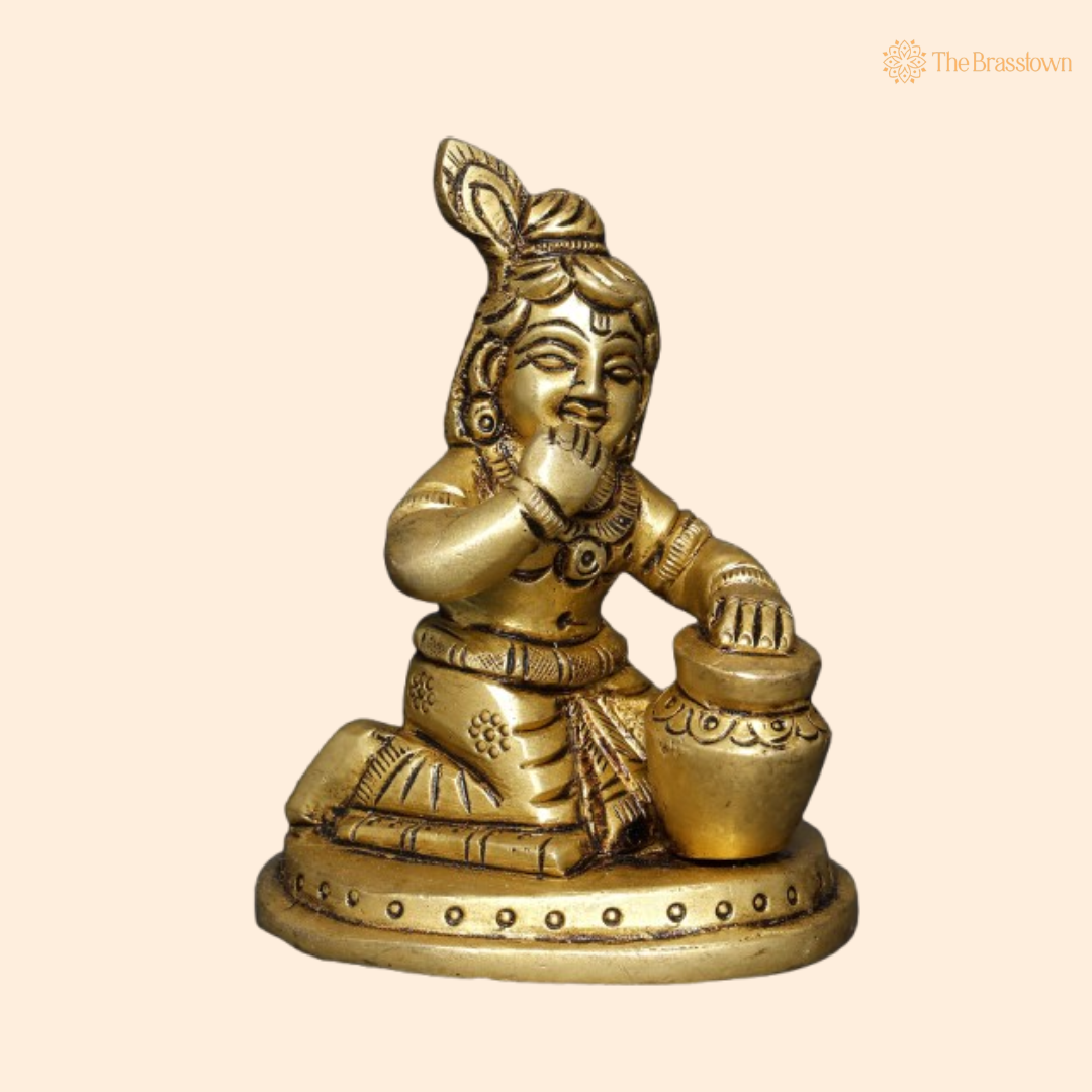 Brass Baby Krishna with Makhan Handi Idol 3 Inch