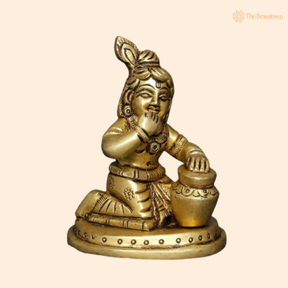 Brass Baby Krishna with Makhan Handi Idol 3 Inch
