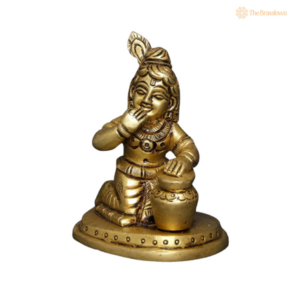 Brass Baby Krishna with Makhan Handi Idol 3 Inch