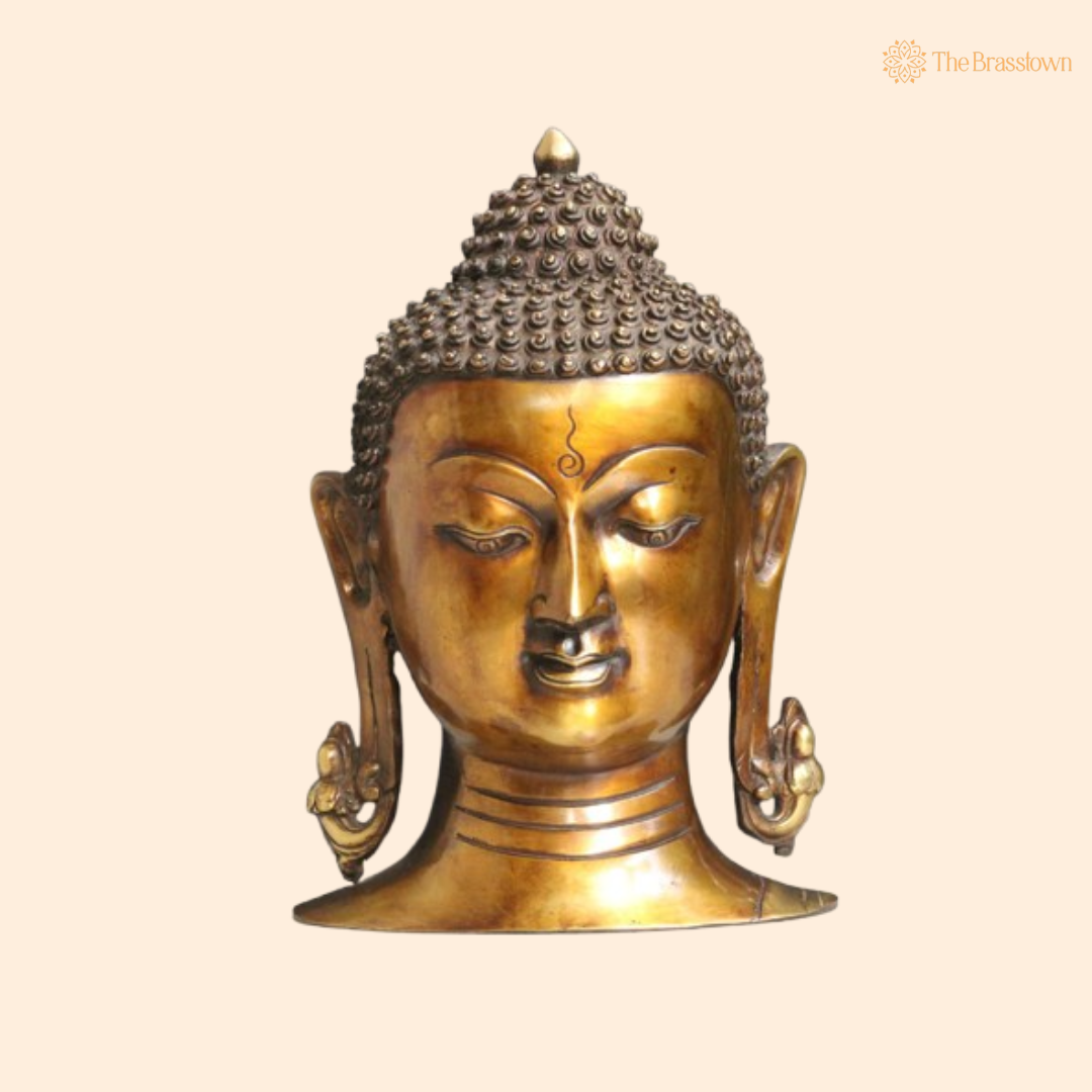 Brass Buddha Bust – A Symbol of Serenity and Enlightenment 11 Inch