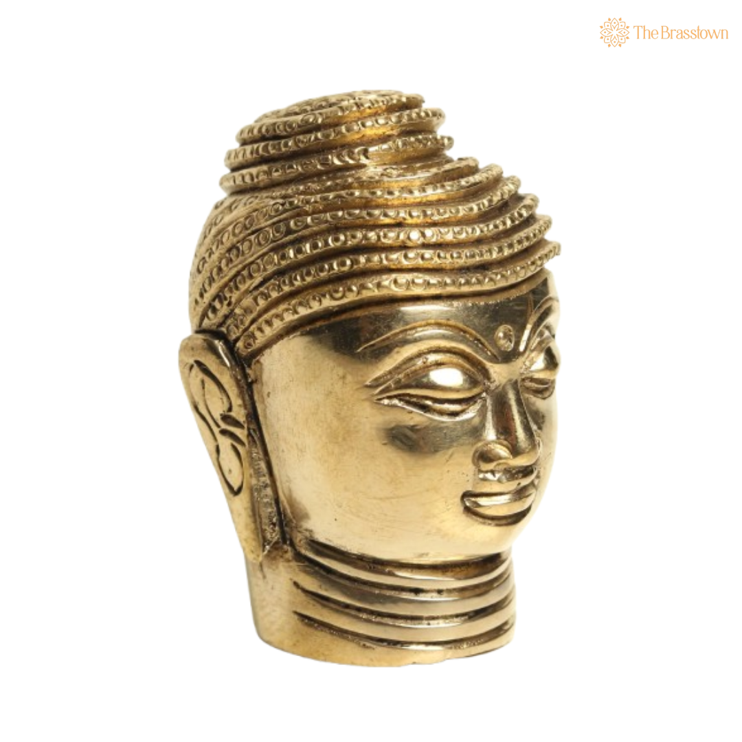 Brass Buddha Head Statue 2 Inch