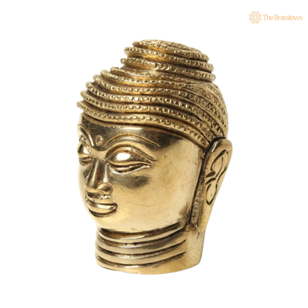 Brass Buddha Head Statue 2 Inch