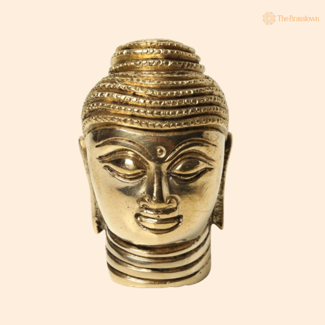 Brass Buddha Head Statue 2 Inch
