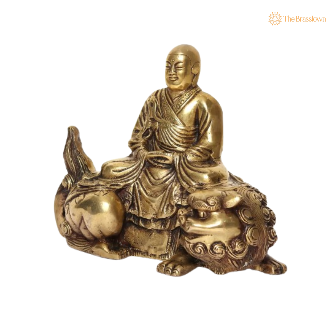 Brass Buddha with Dragon Statue 9 Inch